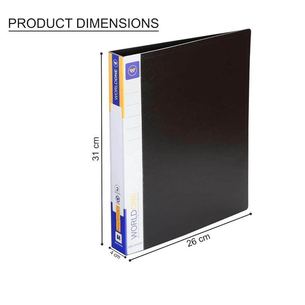 Worldone 2D Ring Binder 25 mm Chrome Plated Clip with 1.2mm Thick PP Board Sheet, Plastic Stopper, Spine Label for Classification, Pockets on Inside Cover - Worldone India Shoppe