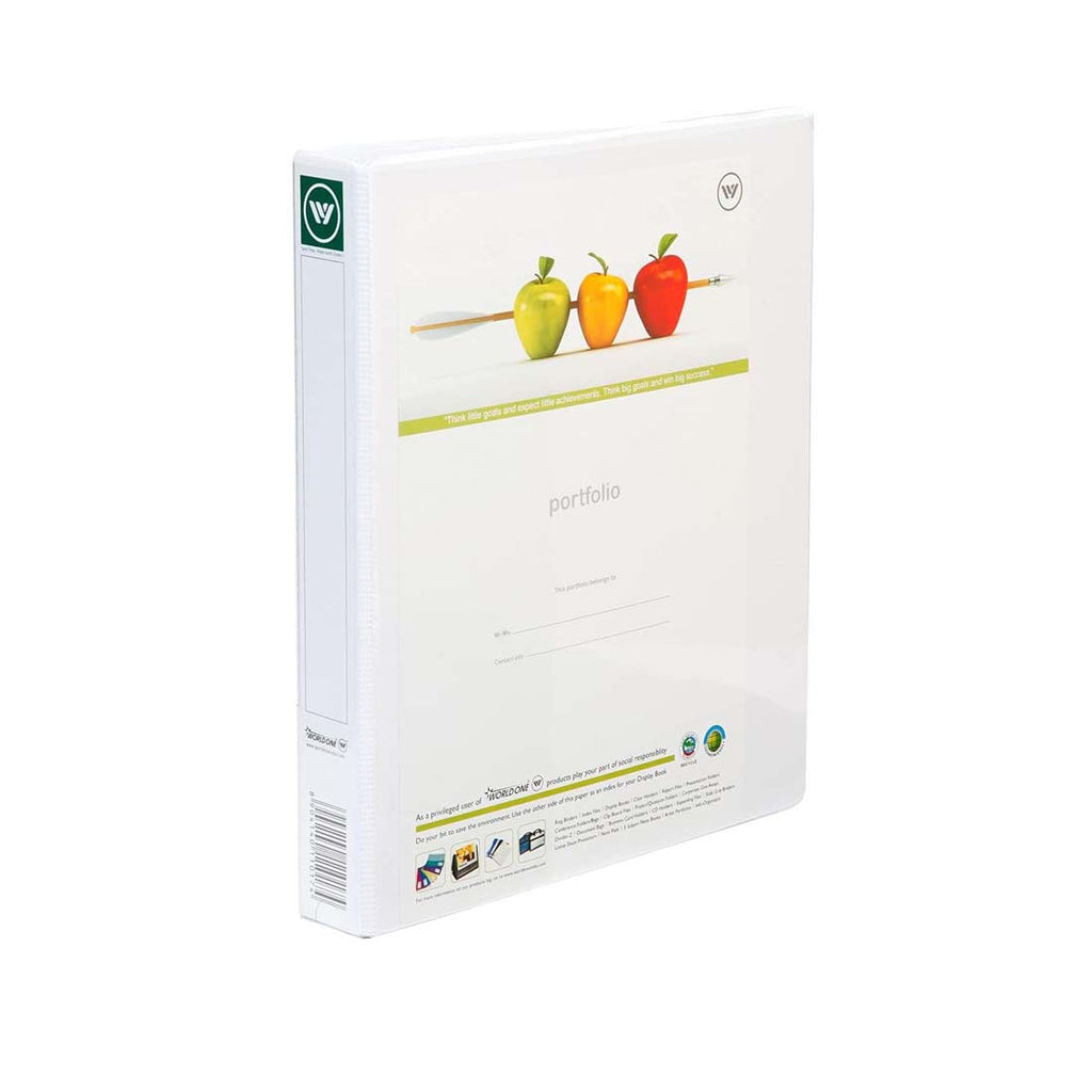 Worldone 2D Ring Binder File | A4 Size with 50 mm Electroplated Clip, Front View Pocket, Spine Label, and Keyhole | PVC Pasted on Durable Hard Board | Milky White