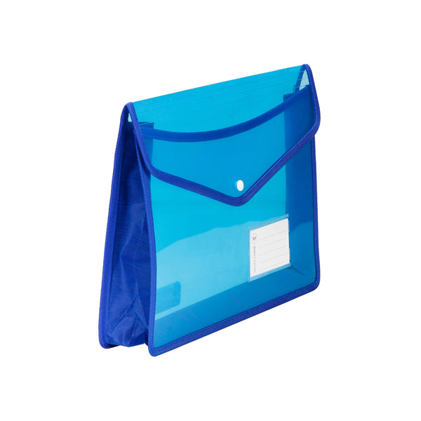 Worldone Flexi Document Bag Button Folder with Name Card Pocket, Machine Fitted Snap Button, Edge Binding, Cross line PP for Durability Expandable Design, FC Size
