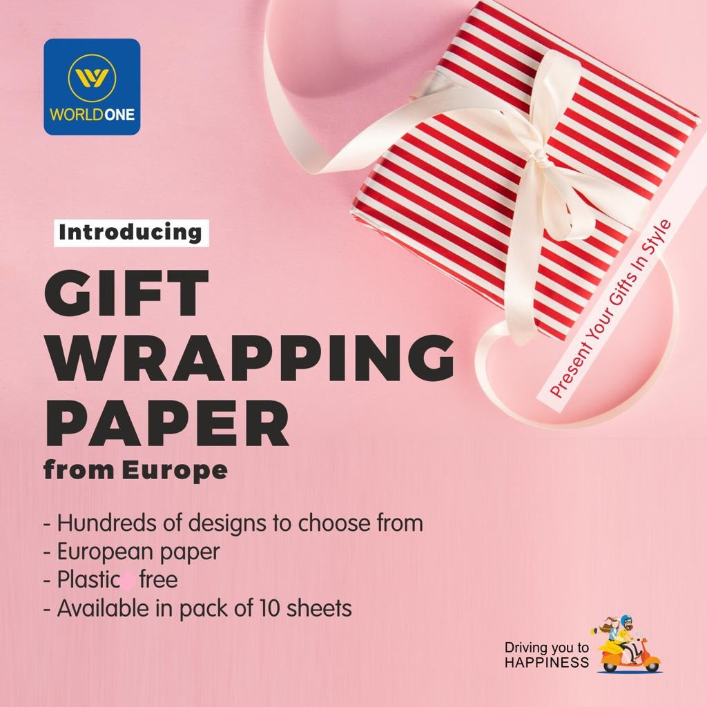 Worldone European Gift Wrapping Paper, Plastic Free, Eco friendly, for Presents for, Birthdays, Weddings, Anniversaries, Different Prints , Size 26 X 20 inch.