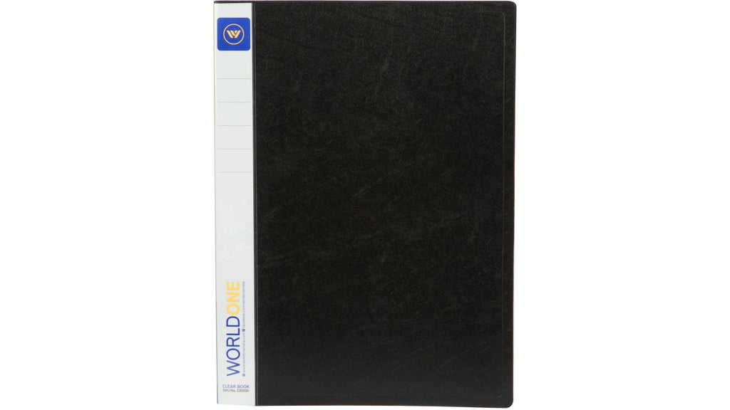 Worldone Presentation Display Book File Folder made of 0.8 mm virgin PP for Documents and Certificate with 40 Bound Top Loading Plastic Binder Sleeves Thick PP board, Project Folder for Individuals, School & Offices, Black, Set of 2