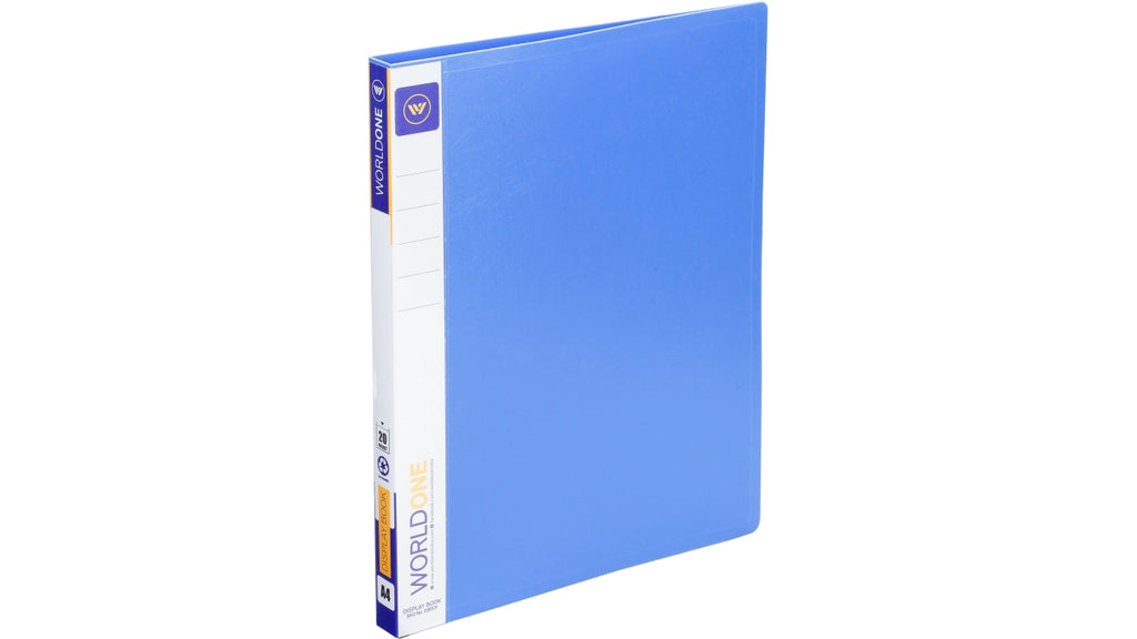 Worldone Presentation Display Book File Folder made of 0.8 mm virgin PP for Documents, Certificate and artwork, with 20 Bound Top Loading Plastic Binder Sleeves, Project Folder for Individuals, School & Offices, Size FC, Blue, Set of 2