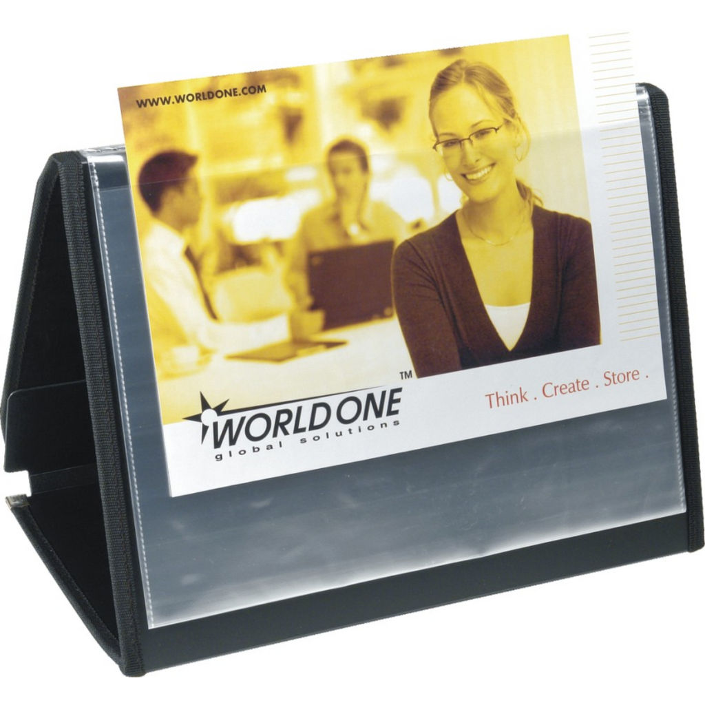 Wolrdone Horizontal Easel Display Book Folder for Document, 1.2mm Vergin PP Material with 20 Bound Flip-N-Tell Plastic Binder Sleeves, ultra clear inner, Project Folder, Size A4, Black, Set of 1