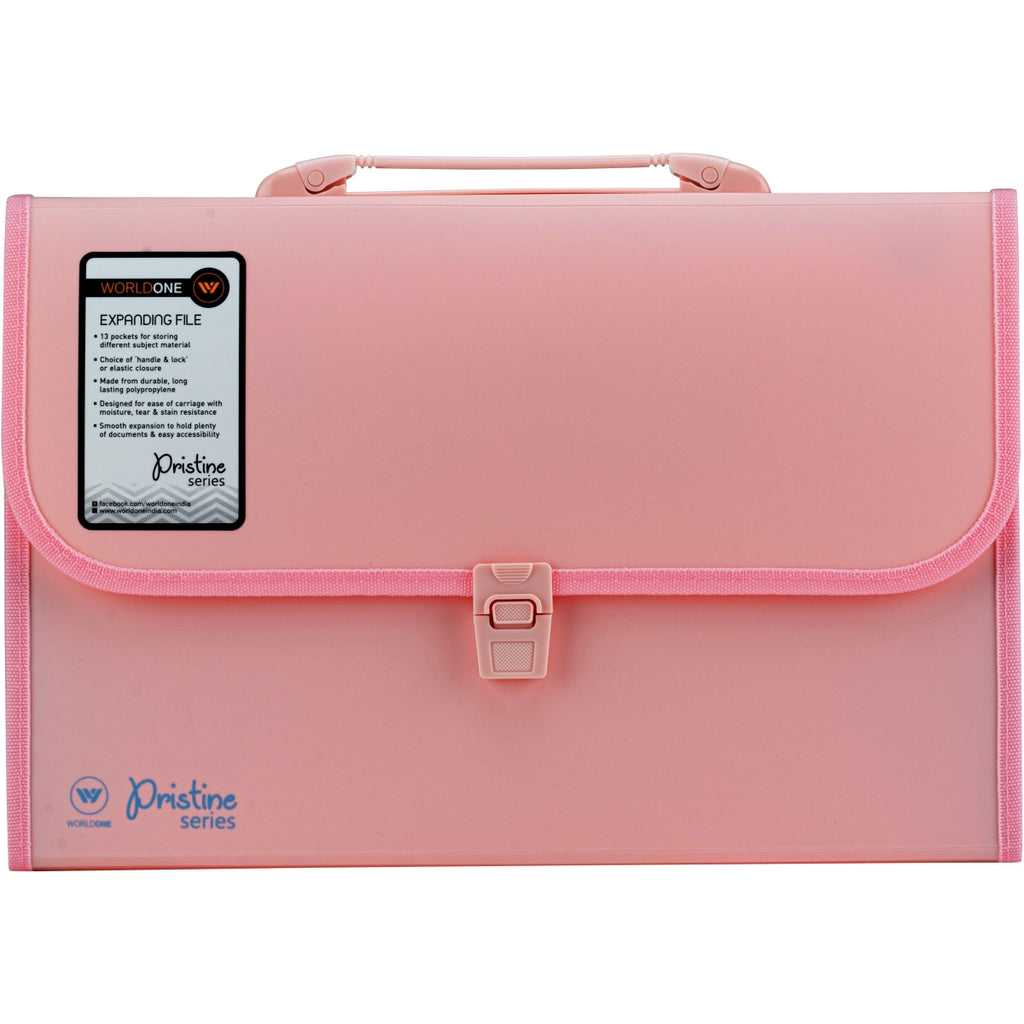 Worldone Expanding File Folder with Handle & Lock, 13 Indexed Pocket for Documents Sorting Durable Long Lasting PP 0.7 mm Outer Cover Sheet 0.2 mm Inner Partition sheets, FC Size