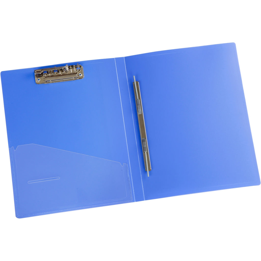 Worldone Twin Clip File with Half Pocket for Losse Papers, 0.8mm PP Sheet, High Tension Chrome Plated Spring Clip for Punched Hole Papers & Lever Clip for Punchless Papers