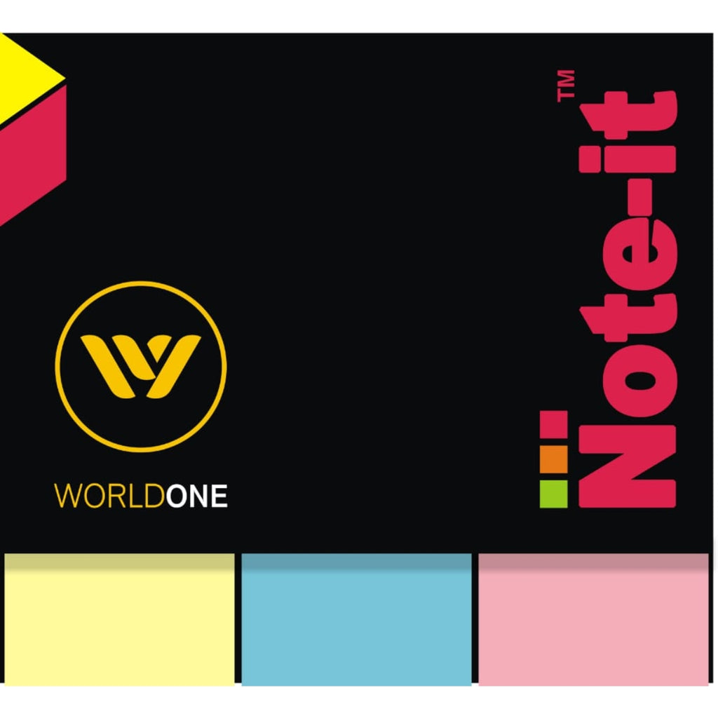 Worldone Note IT self-Adhesive and Repositionable Sticky Notes, as Reminders, for indexing, in Office, School, Pack of 12 Pads, Each pad has 300 Assorted Prompts of Size 75mm x 25mm